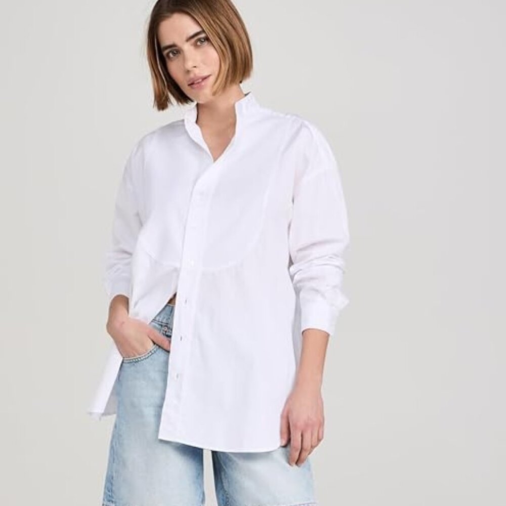 Frank & Eileen Victoria Collarless Button Down White Tuxedo, Sz. M, NWOT